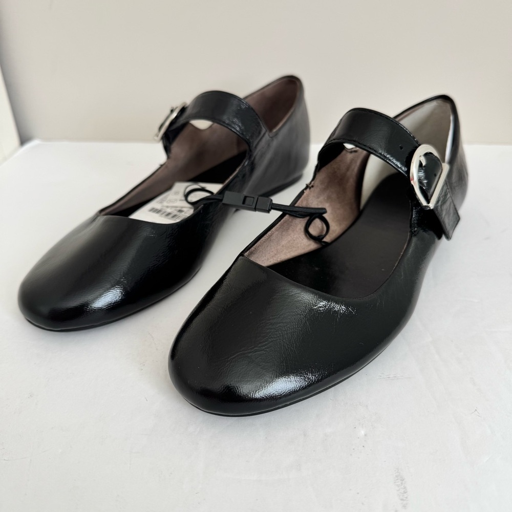 NWT ZARA LEATHER BUCKLE BALLET FLATS in BLACK size 39 /9 - Picture 6 of 16